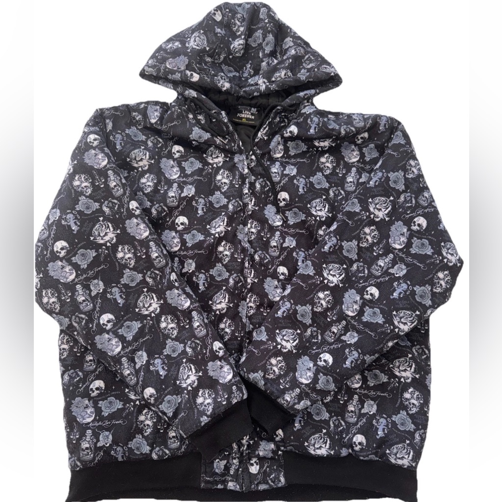 A$$Holes Live Forever Skull & Rose Black Graphic Hoodie Coat Xl